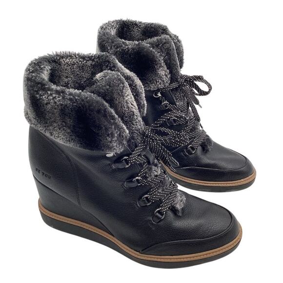 Dr. Scholl's Women's Black Faux Fur Wedge Ankle Booties Size 8 - Picture 1 of 11